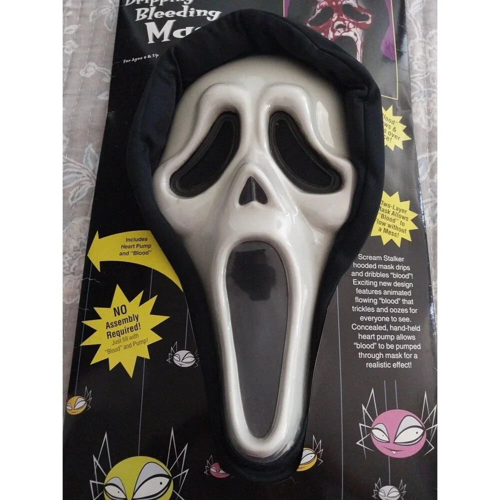 Vintage Scream Ghost Face Style Bleeding Halloween Mask w/ Blood Heart Pump NEW